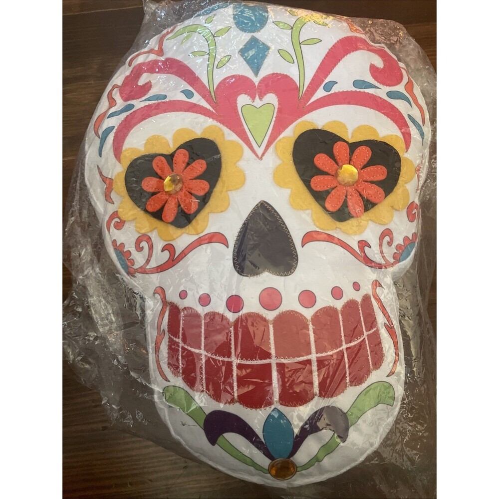 NWT Spooky Village Halloween Sugar Skull Throw Pillow Decor 14” x 10"